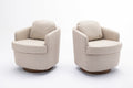 035 Linen Fabric Swivel Accent Chair With Soild Wood Round Brown Base Leg,Beige Beige Brown Primary Living Space Modern Eucalyptus Foam Linen