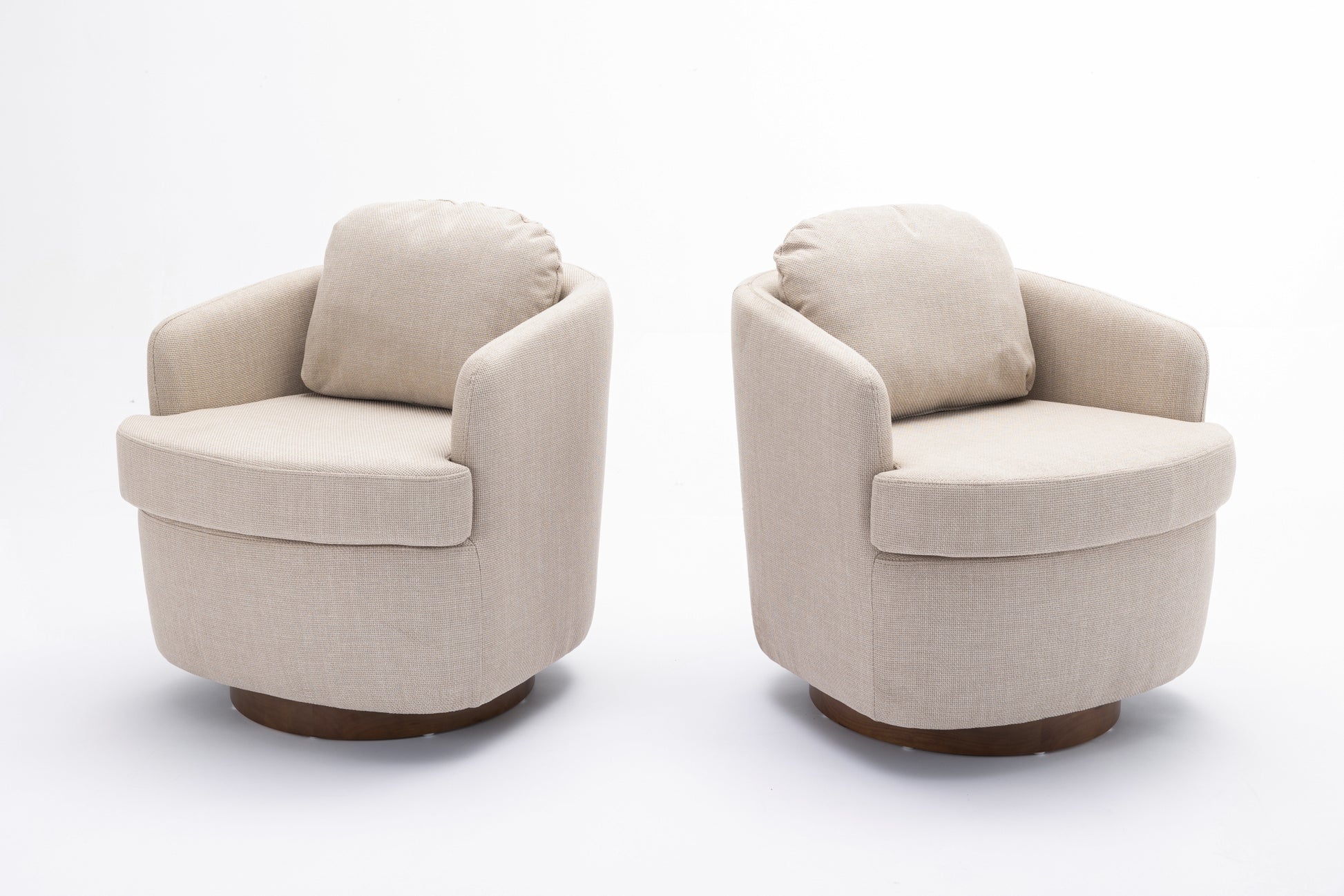 035 Linen Fabric Swivel Accent Chair With Soild Wood Round Brown Base Leg,Beige Beige Brown Primary Living Space Modern Eucalyptus Foam Linen