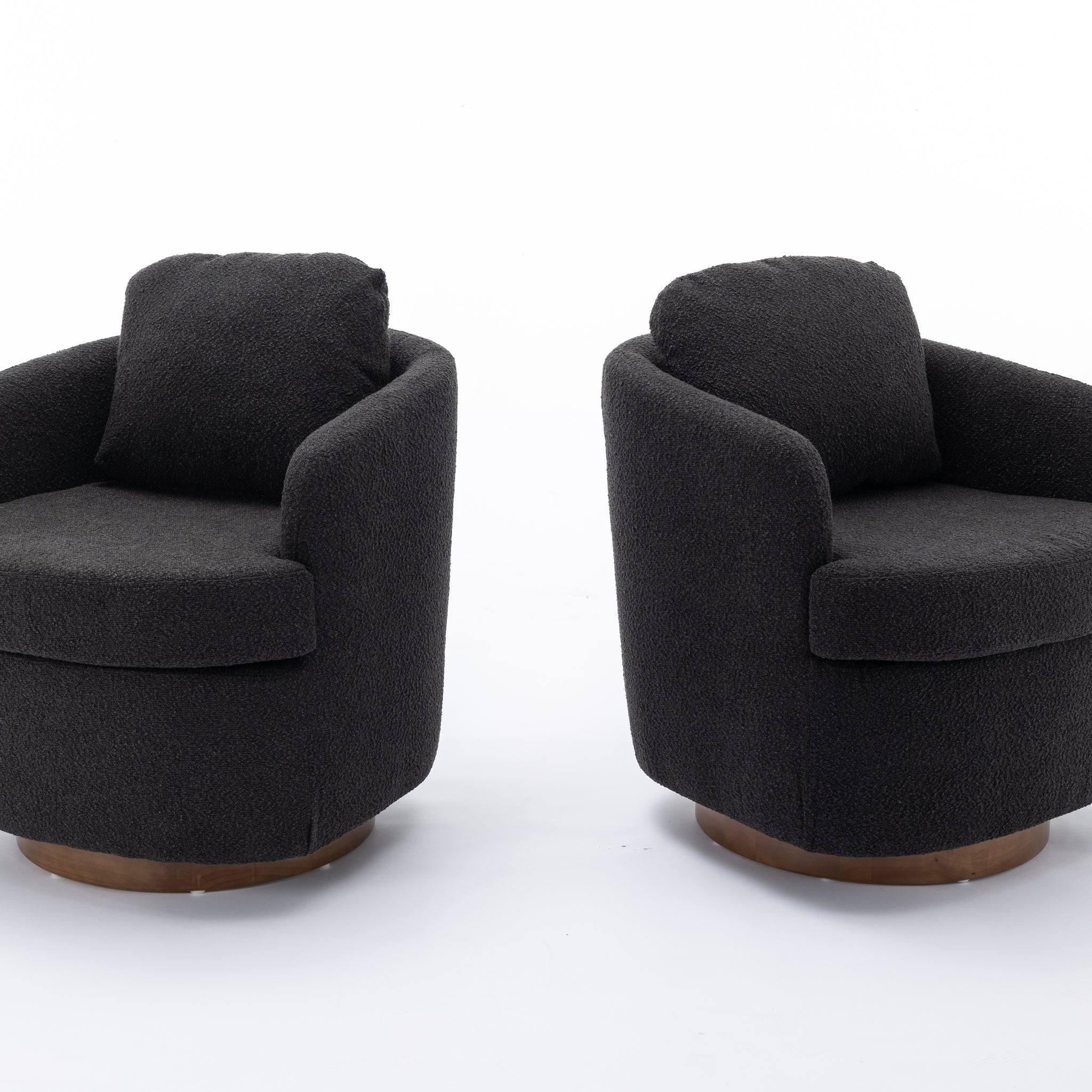 035 Boucle Fabric Swivel Accent Chair With Soild Wood Round Brown Base Leg,Black Black Brown Primary Living Space Modern Eucalyptus Foam Boucle