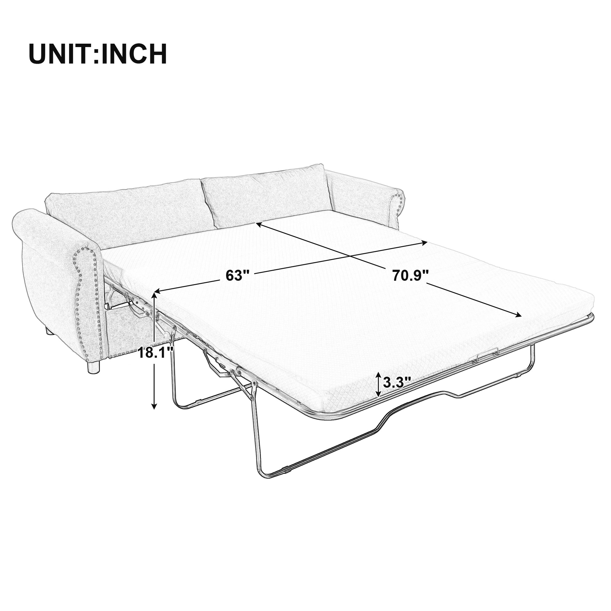 80.7'' 2 In 1 Sofa Bed Sleeper With Large Mattress 63''*70.9*3.3 Inch , For Living Room Spaces Bedroom Beige Polyester