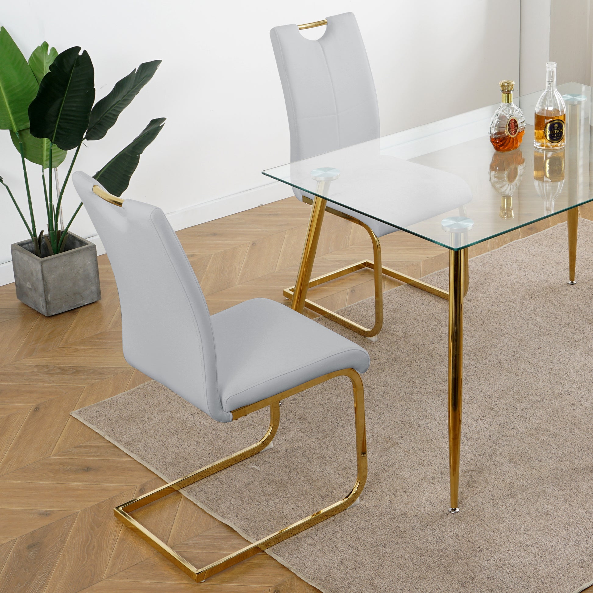Modern Dining Chairs With Faux Leather Padded Seat Dining Living Room Chairs Upholstered Chair With Gold Metal Legs Design For Kitchen, Living, Bedroom, Dining Room Side Chairs Set Of 6 Grey Metal