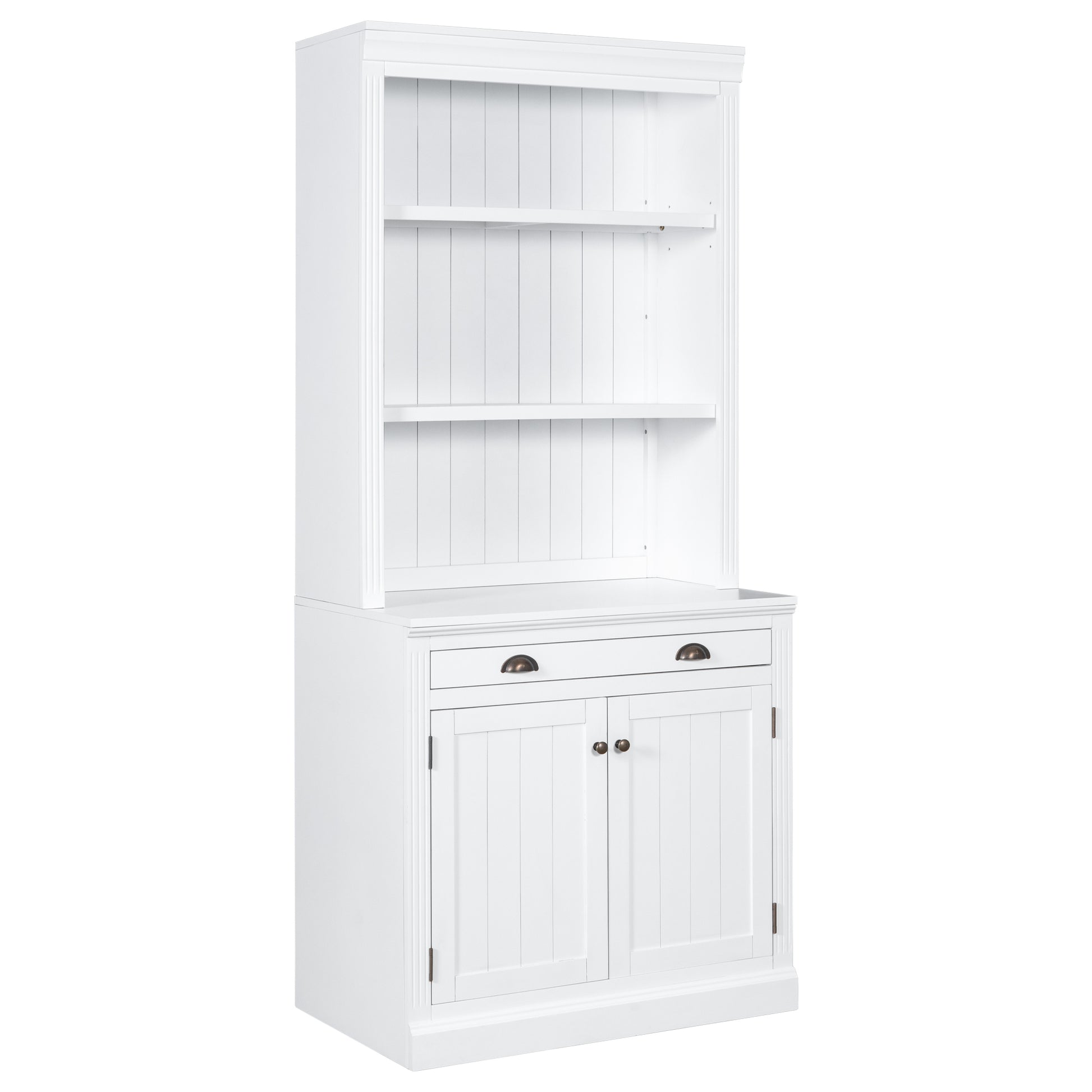 83.4"Tall Bookshelf Suite, Modern Bookcase Suite With Led Lighting,Doors And Drawers,2 Piece Set Storage Bookcase With Open Shelves For Living Room,Home Office,White White Solid Wood Mdf