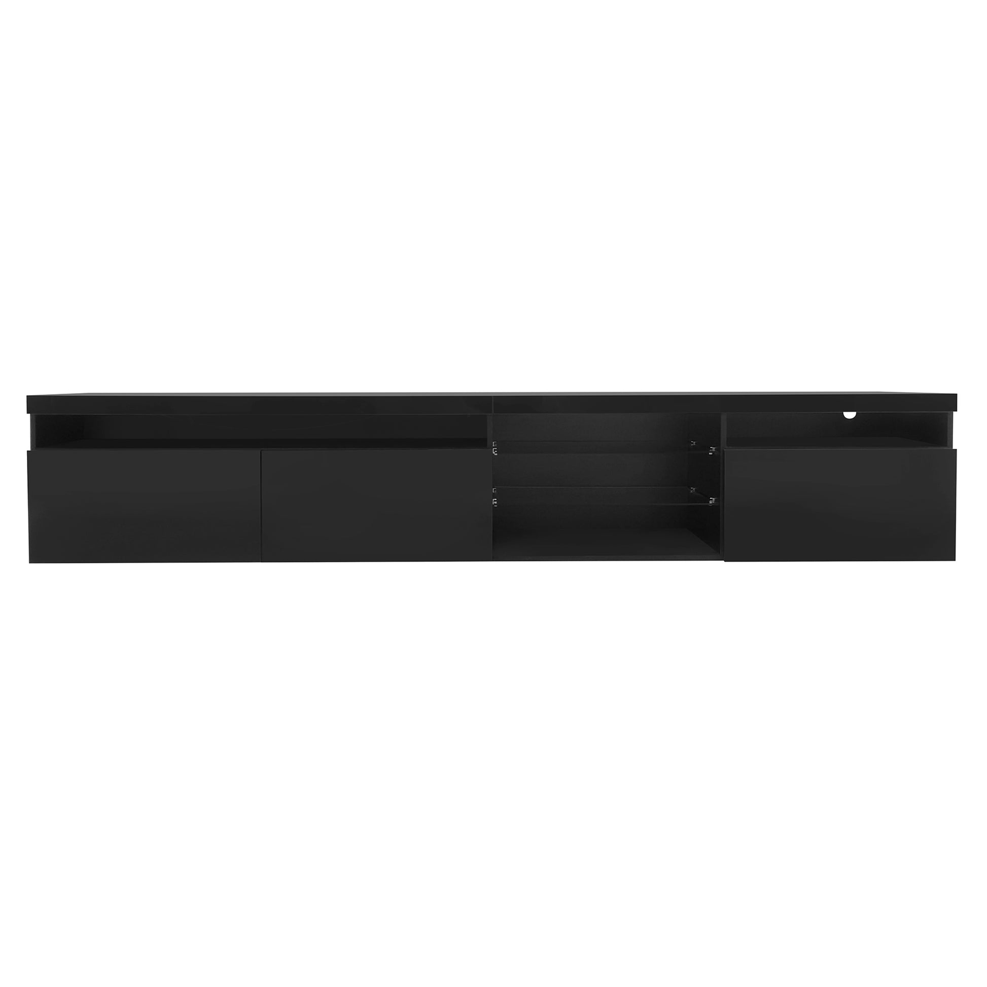 Unique Design Tv Stand With 2 Glass Shelves, Large Storage Space Media Console For Tvs Up To 105", Versatile Tv Cabinet With Led Color Changing Lights For Living Room, Black Black Primary Living