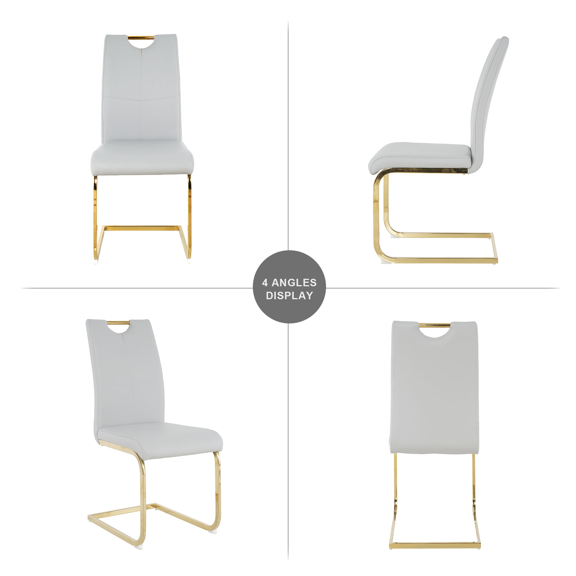 Modern Dining Chairs With Faux Leather Padded Seat Dining Living Room Chairs Upholstered Chair With Gold Metal Legs Design For Kitchen, Living, Bedroom, Dining Room Side Chairs Set Of 6 Grey Metal