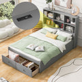 Full Size Platform Bed With Storage Headboard, Charging Station And 2 Drawers, Gray Box Spring Not Required Full Gray Wood Bedroom Bed Frame Solid Wood Mdf