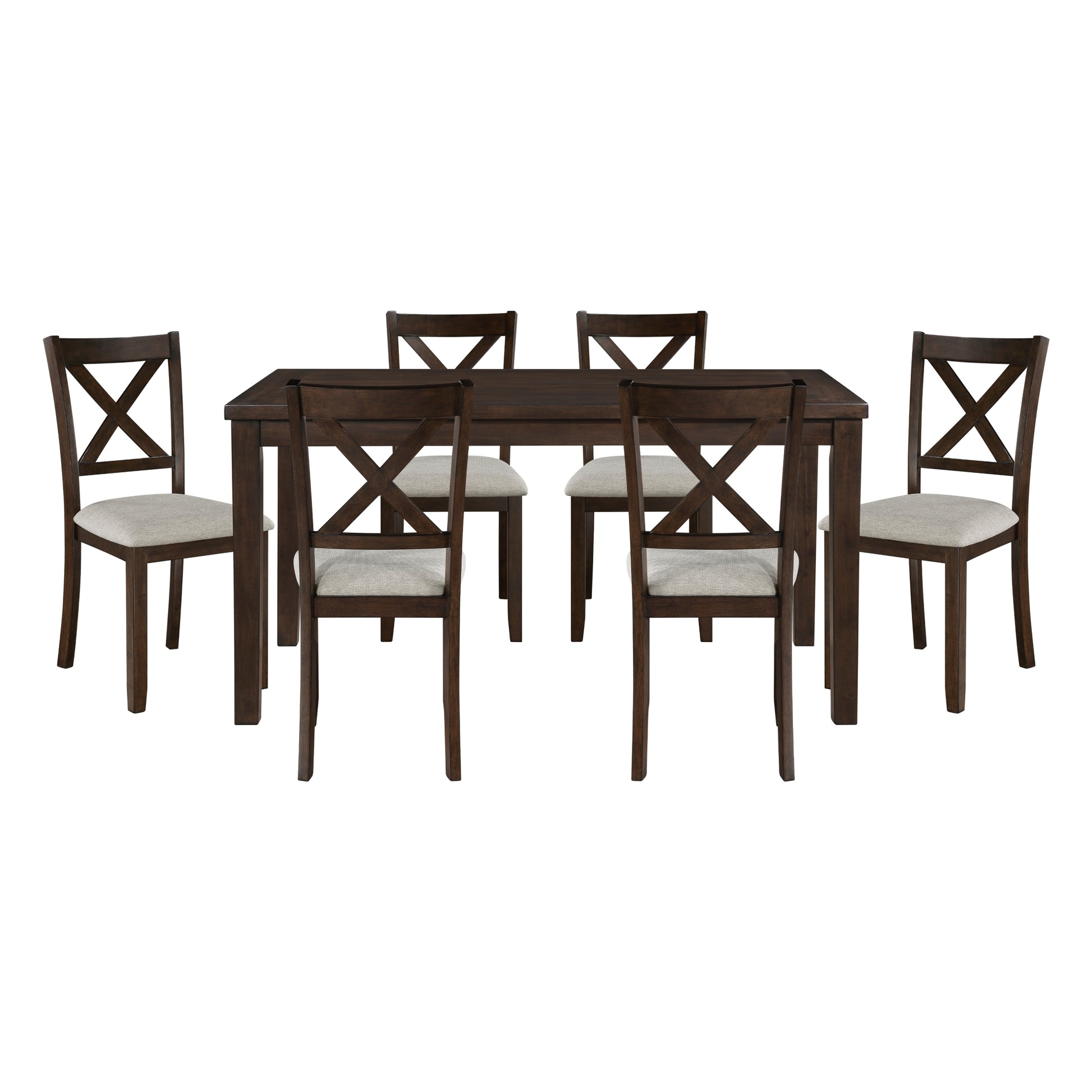 Dark Chery Finish Wooden Dining Set 7Pc Dining Table And Beige Side Chairs Transitional Kitchen Breakfast Furniture Set Wood Wood Cherry Seats 6 Wood Dining Room 60 Inches Casual,Transitional 4 Leg Rectangular Dining Table With Chair Wood