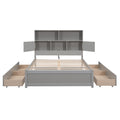 Full Size Platform Bed With Storage Headboard, Charging Station And 4 Drawers, Gray Box Spring Not Required Full Gray Wood Bedroom Bed Frame Solid Wood Mdf