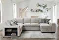 125'' Modern U Shaped 7 Seat Sectional Sofa Couch With Cabinet,Sofa Bed With Storage Chaise Pull Out Couch Bed For Living Room,Beige Light Brown Wood Primary Living Space Heavy Duty Eucalyptus 7 Seat Beige Polyester Soft Pillow Back Modern Square Arms