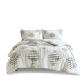 3 Piece Cotton Blend Chenille Comforter Set Green Ivory Cotton