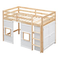 Wood Twin Size Loft Bed With Built In Storage Wardrobe And 2 Windows, Natural White Box Spring Not Required Twin Natural White Wood Bedroom Wood