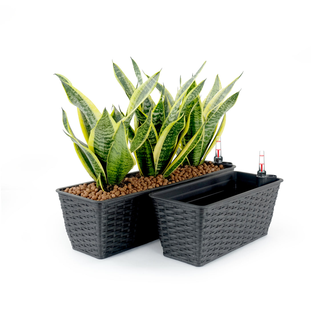 2 Pack Smart Self Watering Rectangle Planter For Indoor And Outdoor Hand Woven Wicker Espresso Espresso Plastic Rattan