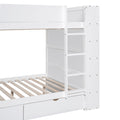 Full Over Full Bunk Bed With 2 Drawers And Multi Layer Cabinet, White White Solid Wood Mdf