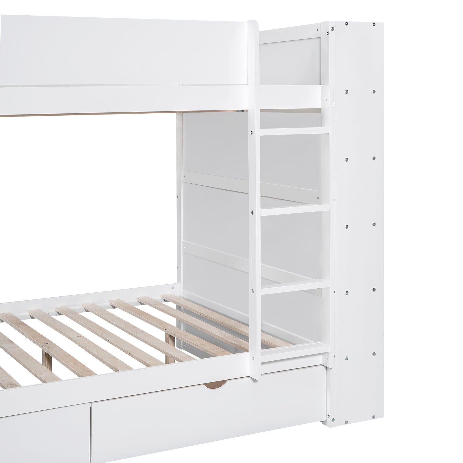 Full Over Full Bunk Bed With 2 Drawers And Multi Layer Cabinet, White White Solid Wood Mdf