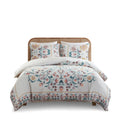 3 Piece Floral Duvet Cover Set White Multi Cotton