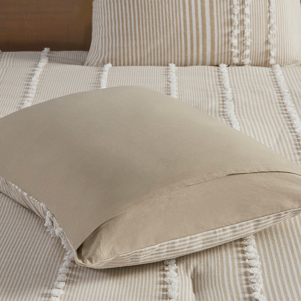 3 Piece Cotton Yarn Dyed Comforter Set Taupe Cotton