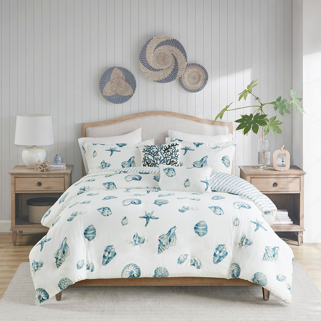 3 Piece Duvet Cover Set Blue Cotton