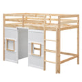 Wood Twin Size Loft Bed With Built In Storage Wardrobe And 2 Windows, Natural White Box Spring Not Required Twin Natural White Wood Bedroom Wood