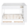 Full Over Full Bunk Bed With 2 Drawers And Multi Layer Cabinet, White White Solid Wood Mdf