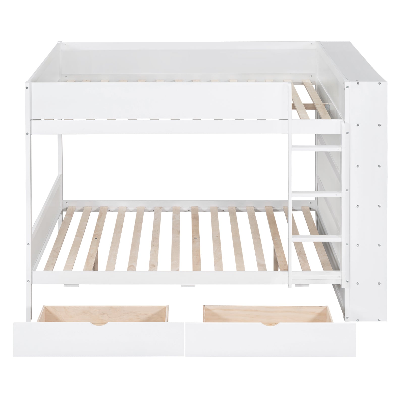 Full Over Full Bunk Bed With 2 Drawers And Multi Layer Cabinet, White White Solid Wood Mdf