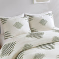 3 Piece Cotton Blend Chenille Duvet Cover Set Green Ivory Cotton