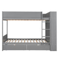 Full Over Full Bunk Bed With 2 Drawers And Multi Layer Cabinet, Gray Gray Solid Wood Mdf