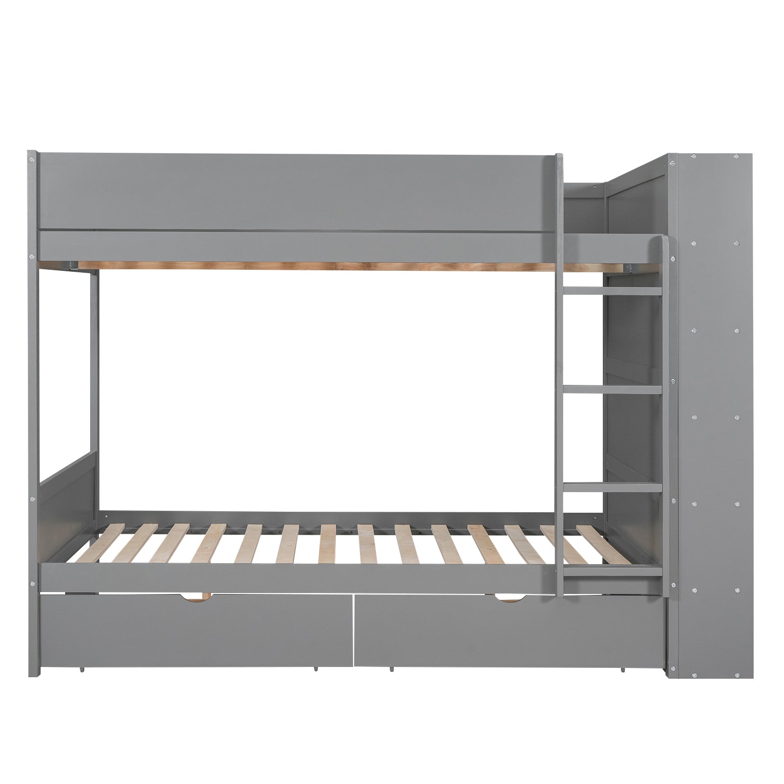 Full Over Full Bunk Bed With 2 Drawers And Multi Layer Cabinet, Gray Gray Solid Wood Mdf