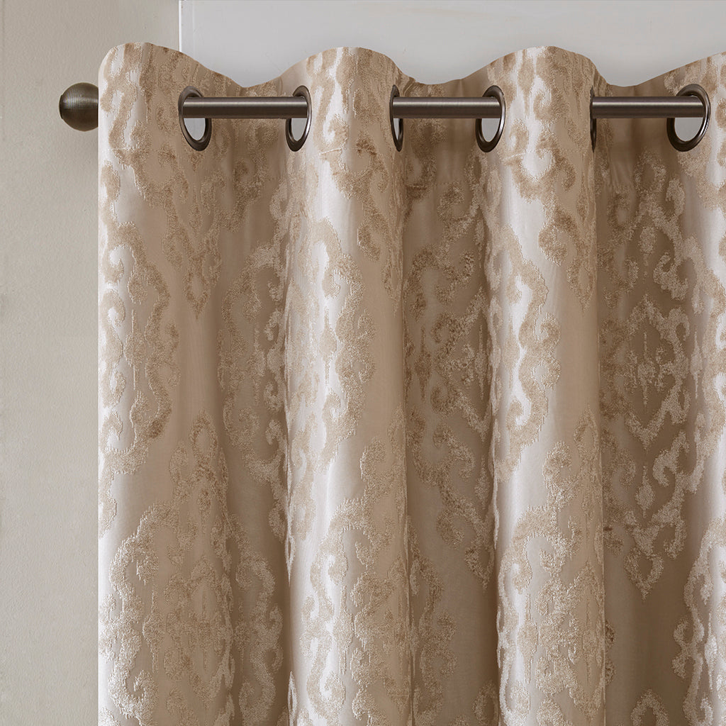 Knitted Jacquard Da Total Blackout Grommet Top Curtain Panel Pair 2 Pcs Window Panels Champagne Polyester