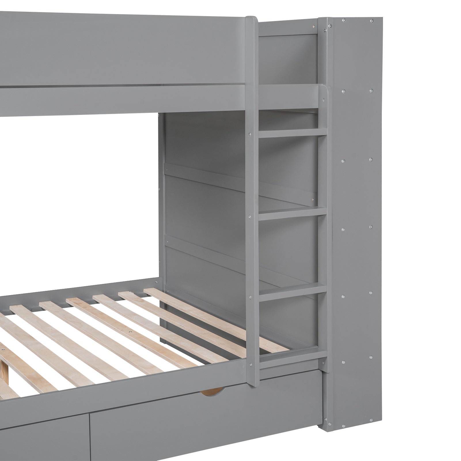 Full Over Full Bunk Bed With 2 Drawers And Multi Layer Cabinet, Gray Gray Solid Wood Mdf