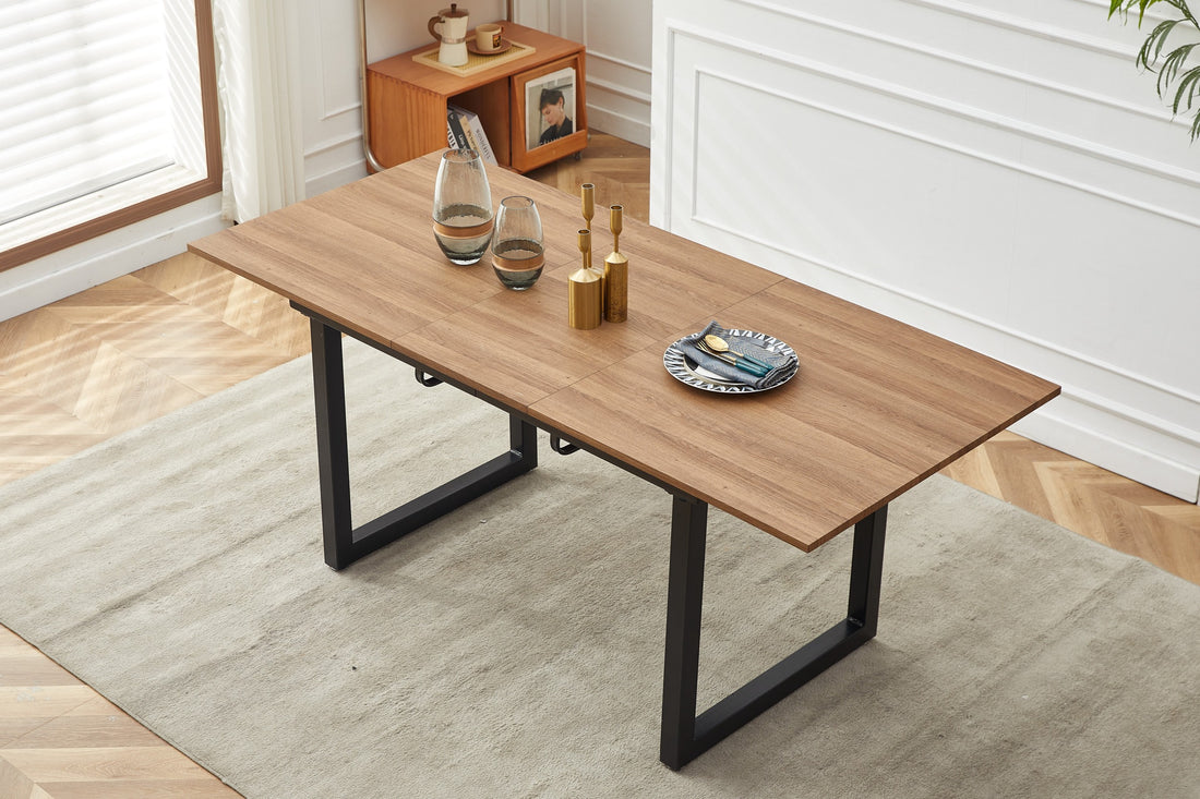 Square Extendable Dining Table With Metal Leg,Modern Space Saving Kitchen Table For Living Room 70.86" W X 31.5" D X 29.5" H Black Mdf Metal
