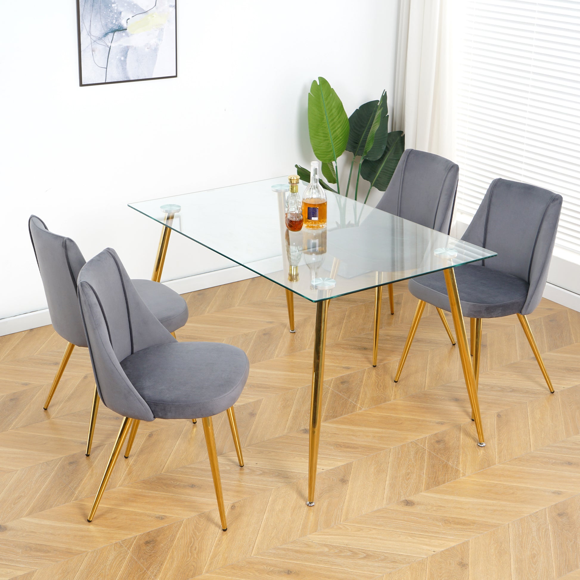Modern Grey Velvet Dining Chairsfabric Accent Upholstered Chairs Side Chair With Gold Legs For Home Furniture Living Room Bedroom Kitchen Dinning Room Set Of 4 Metal Grey Velvet