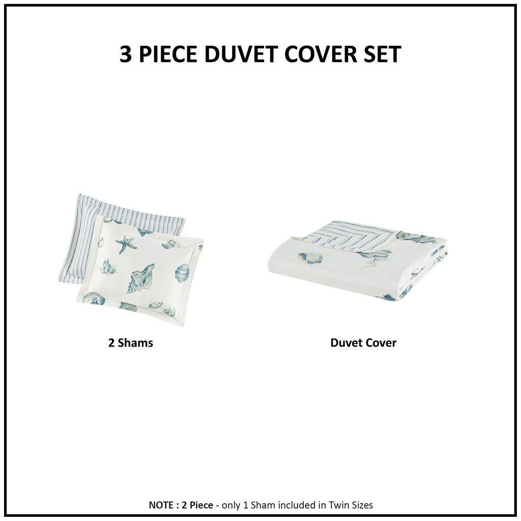 3 Piece Duvet Cover Set Blue Cotton