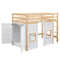 Wood Twin Size Loft Bed With Built In Storage Wardrobe And 2 Windows, Natural White Box Spring Not Required Twin Natural White Wood Bedroom Wood