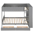 Full Over Full Bunk Bed With 2 Drawers And Multi Layer Cabinet, Gray Gray Solid Wood Mdf