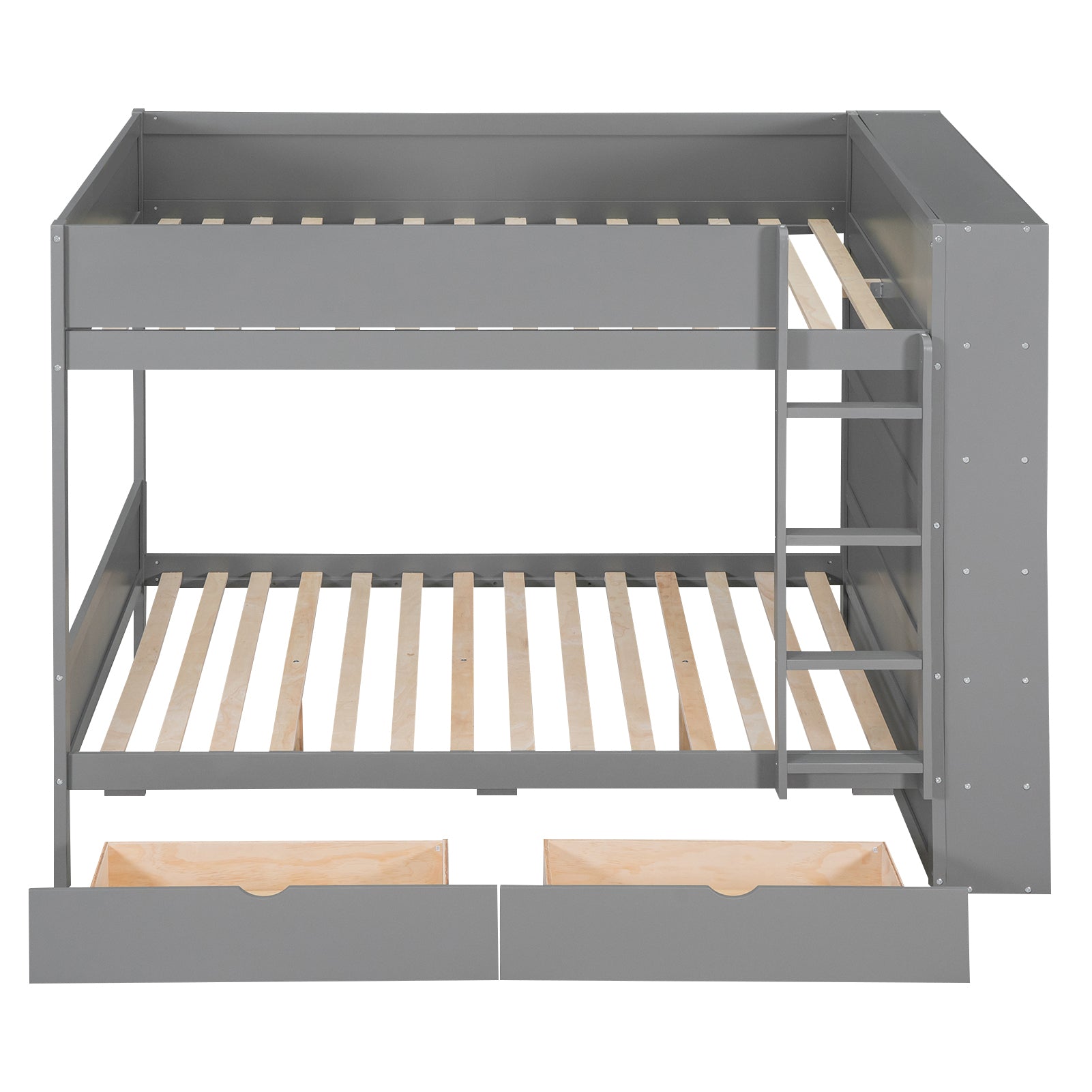 Full Over Full Bunk Bed With 2 Drawers And Multi Layer Cabinet, Gray Gray Solid Wood Mdf