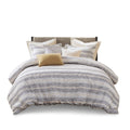 Oversized Chenille Jacquard Striped Comforter Set With Euro Shams And Throw Pillows Charcoal Cotton