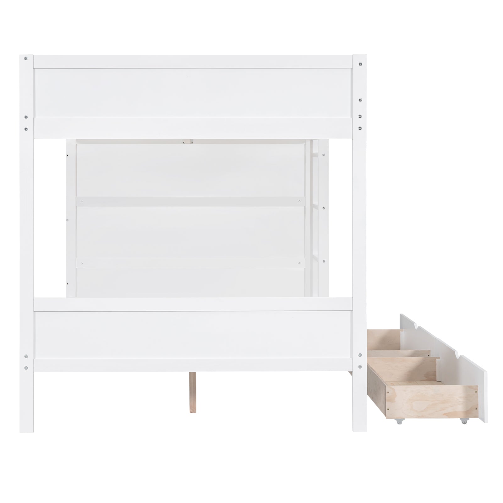 Full Over Full Bunk Bed With 2 Drawers And Multi Layer Cabinet, White White Solid Wood Mdf