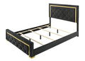 Contemporary Glam King Black Fabric Upholstered Panel 1Pc Queen Bed Black Fabric Gold Legs Bedroom Furniture Black Wood Fabric