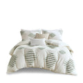 3 Piece Cotton Blend Chenille Duvet Cover Set Green Ivory Cotton