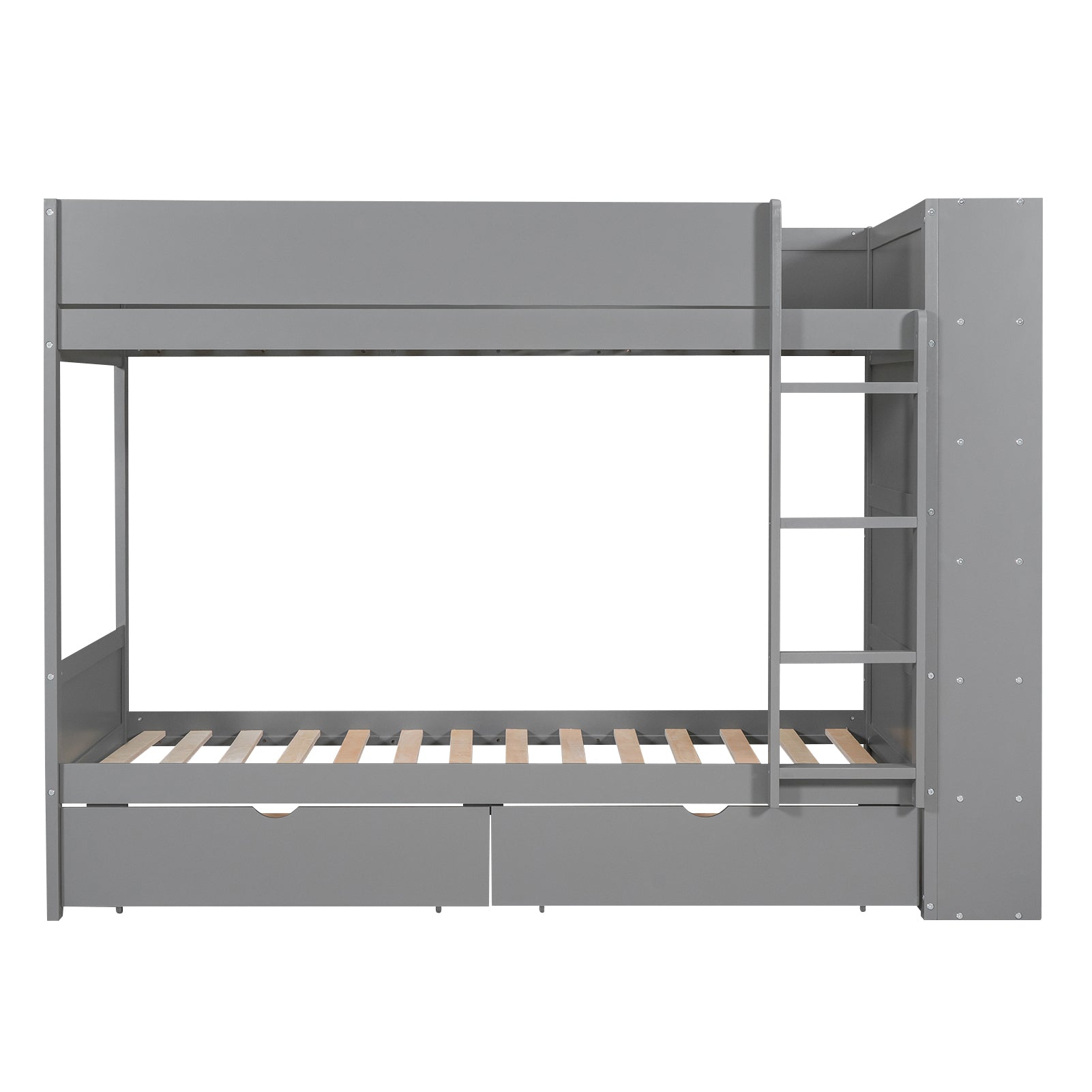 Twin Over Twin Bunk Bed With 2 Drawers And Multi Layer Cabinet, Gray Gray Solid Wood Mdf