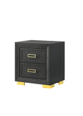 Glamorous 1Pc Modern Glam Style 2 Drawer Nightstand Black Gold Finish Gold Colored Hardware Bedroom Furniture Black 2 Drawers Bedside Cabinet Wood