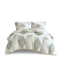 3 Piece Cotton Blend Chenille Duvet Cover Set Green Ivory Cotton