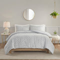 3 Piece Tufted Woven Medallion Comforter Set Grey White Polyester