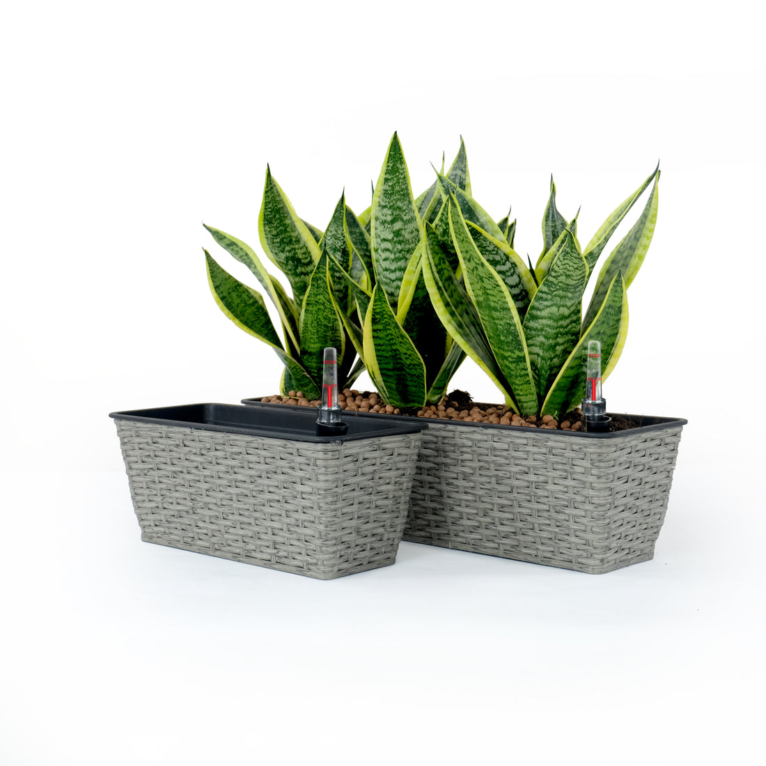 2 Pack Smart Self Watering Rectangle Planter For Indoor And Outdoor Hand Woven Wicker Gray Gray Plastic Rattan