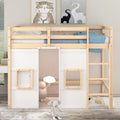 Wood Twin Size Loft Bed With Built In Storage Wardrobe And 2 Windows, Natural White Box Spring Not Required Twin Natural White Wood Bedroom Wood