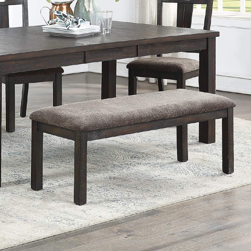 Simple Elegant Design Wooden 1Pc Bench Only Dining Room Cushion Seats Dark Grey Finish Solid Wood Bench Dark Gray Gray Dining Room Contemporary,Modern,Transitional Rubberwood Solid Wood