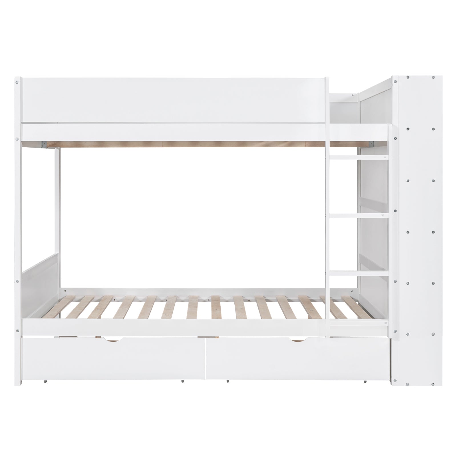 Full Over Full Bunk Bed With 2 Drawers And Multi Layer Cabinet, White White Solid Wood Mdf