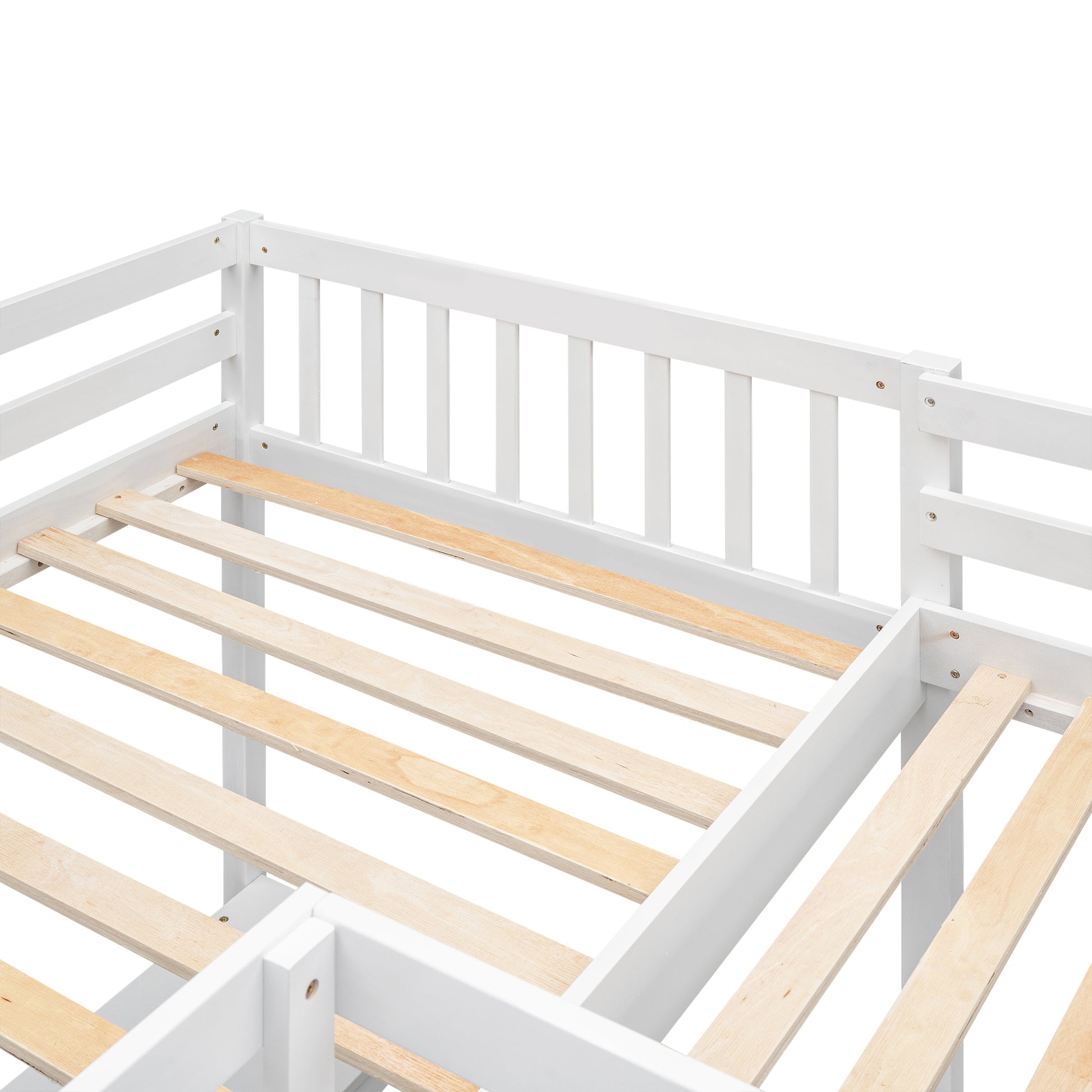 Wood Twin Size L Shaped Loft Bed With Ladder And 2 Built In L Shaped Desks, White Box Spring Not Required Twin White Wood Bedroom Solid Wood Mdf