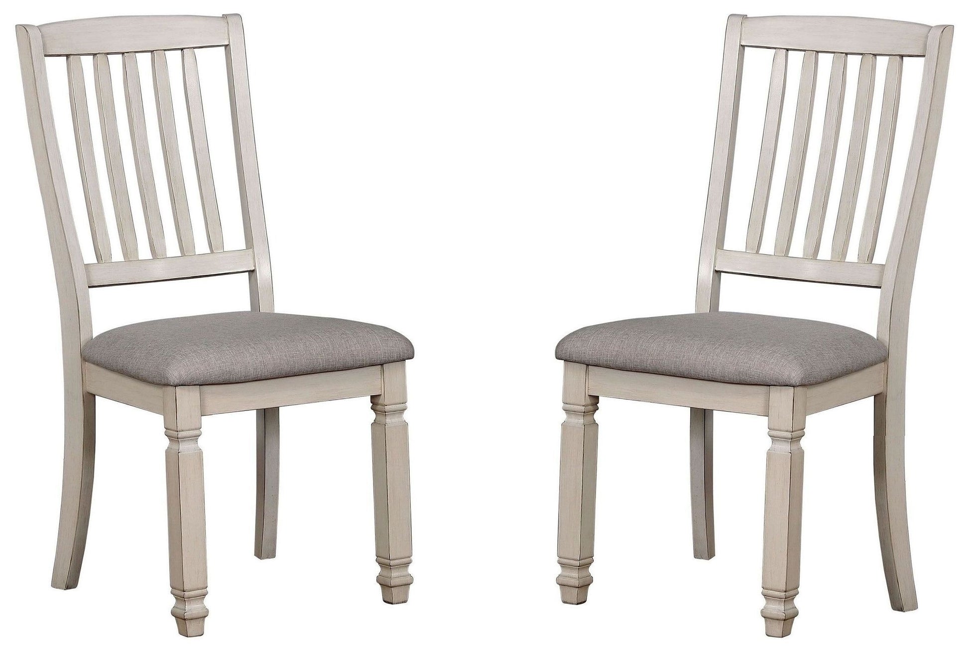 Dining Room Furniture Set Of 2Pcs Side Chairs Antique White Solid Wood Slats Back Light Gray Padded Fabric Seat Cushions Kitchen Breakfast Antique White Gray White Dining Room Rustic,Transitional Side Chair Rubberwood Slat Back Solid Wood