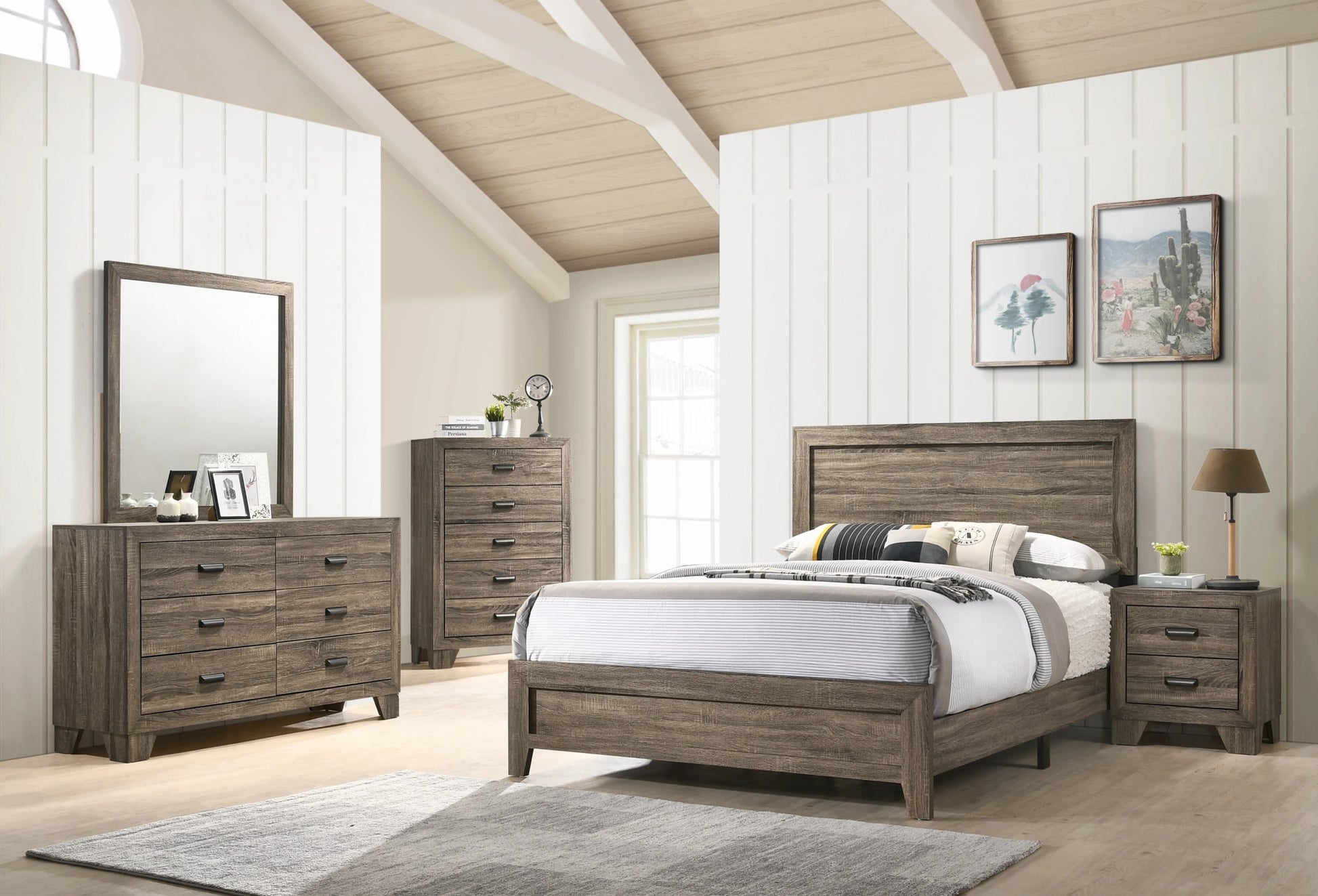 Grey Finish Fabric 1Pc Full Size Panel Bed Beautiful Wooden Bedroom Furniture Contemporary Style Box Spring Required Full Grey Bed Frame Wood