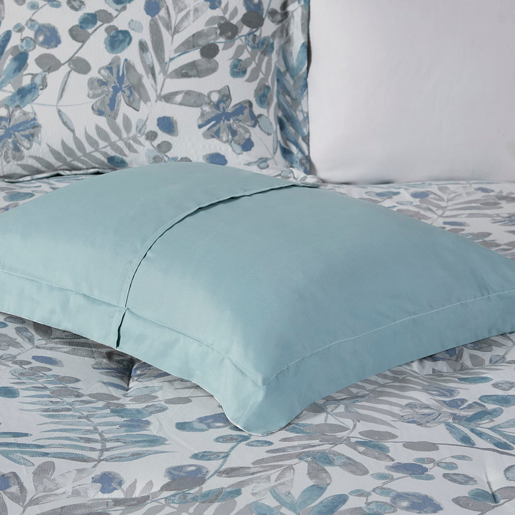 5 Piece Seersucker Comforter Set With Throw Pillows Blue Polyester